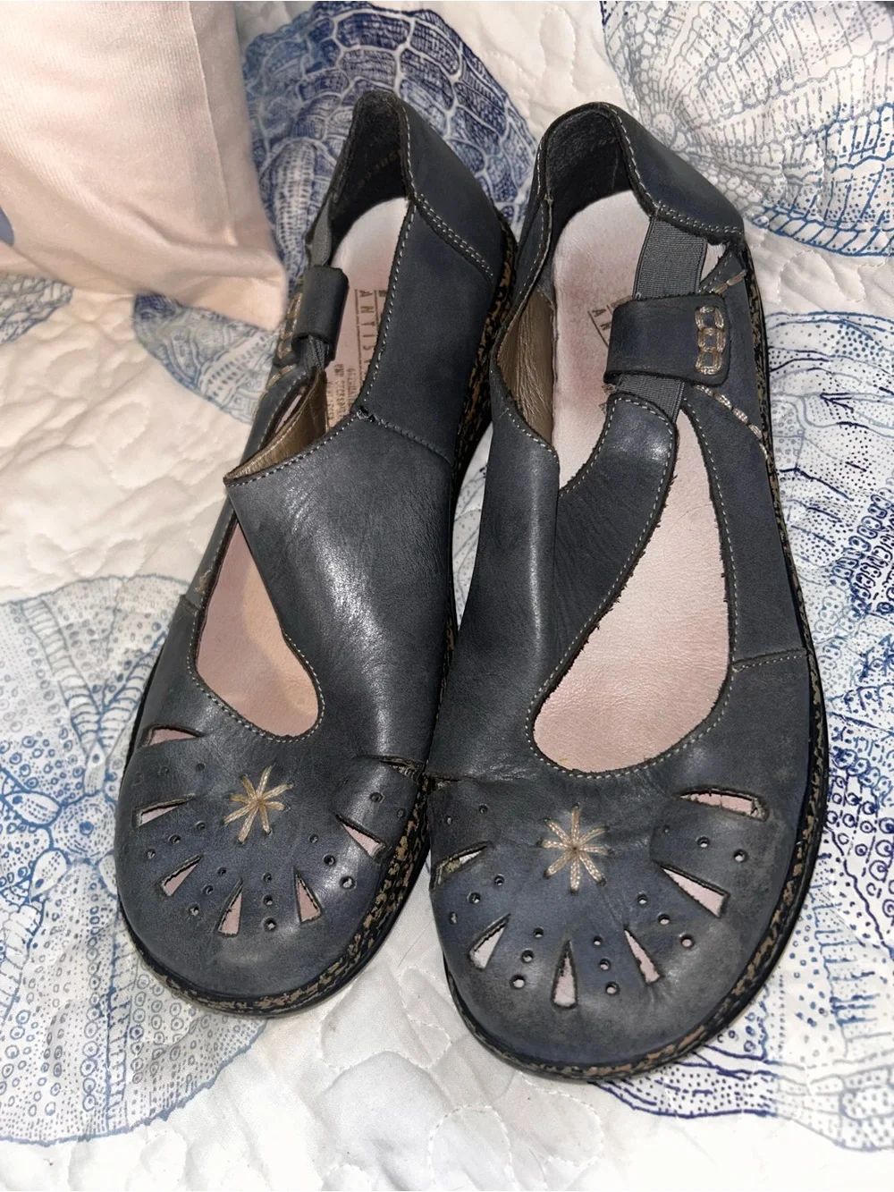 Rieker Blue Leather Cutout Comfort Flats